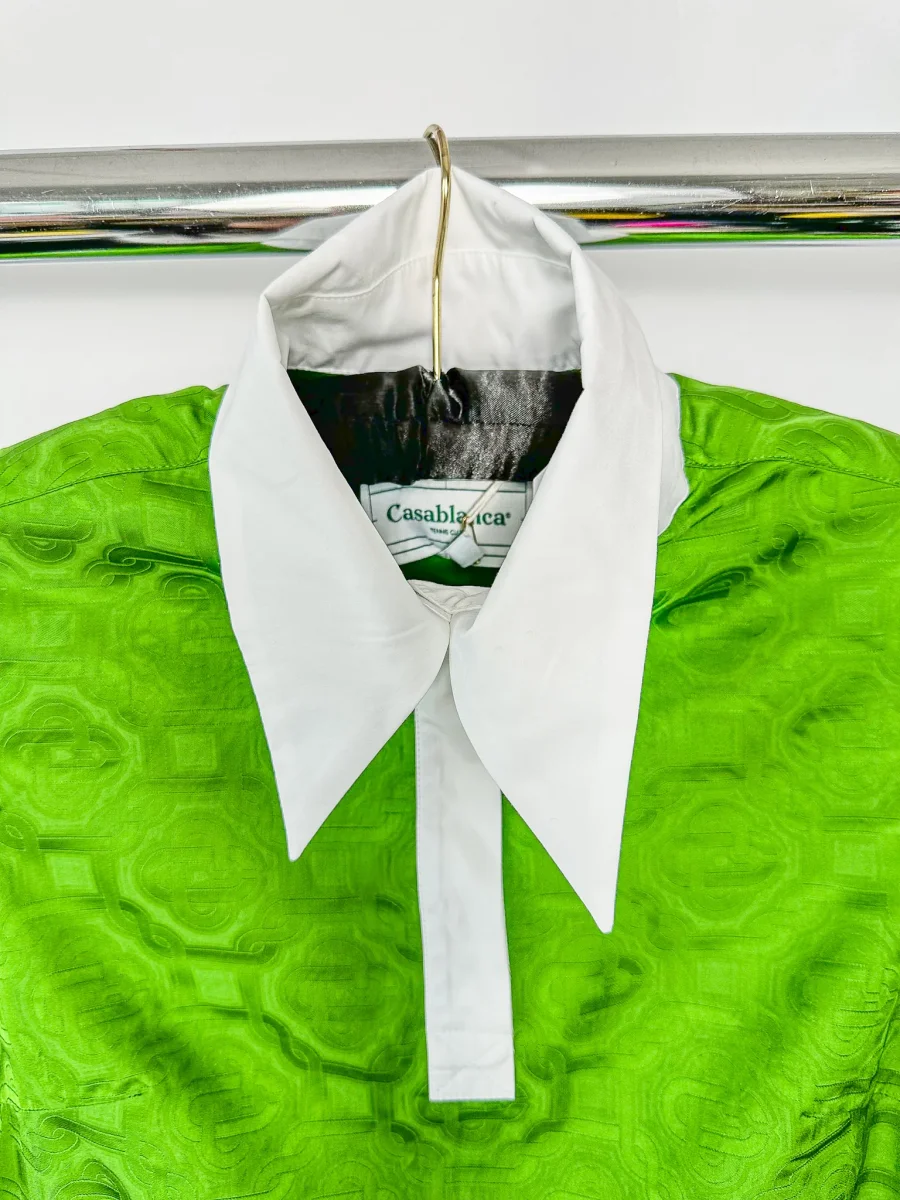 Casablanca Tennis Club Monogram Satin Jacquard Emerald Green Shirt Dress - Imagen 4