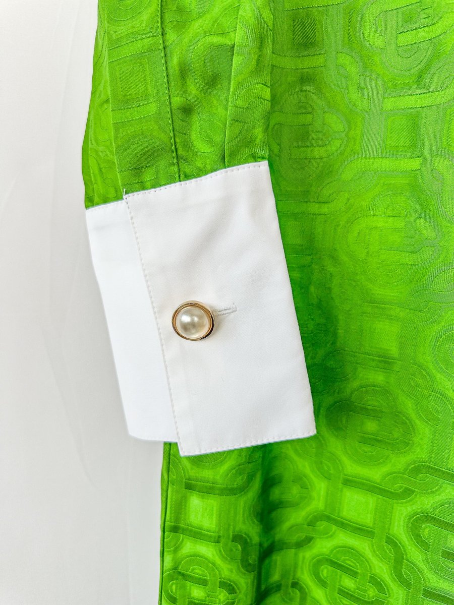 Casablanca Tennis Club Monogram Satin Jacquard Emerald Green Shirt Dress - Imagen 5