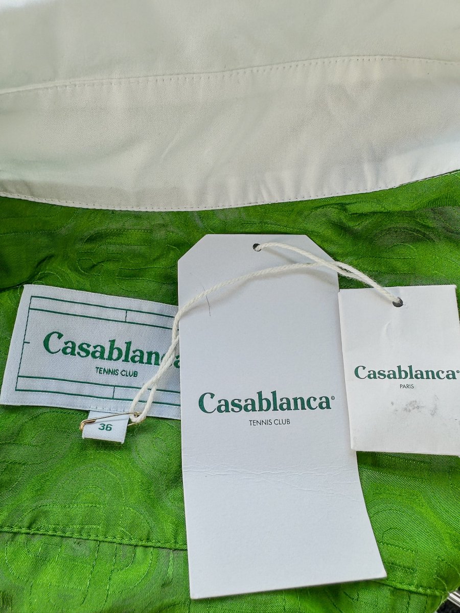 Casablanca Tennis Club Monogram Satin Jacquard Emerald Green Shirt Dress - Imagen 8