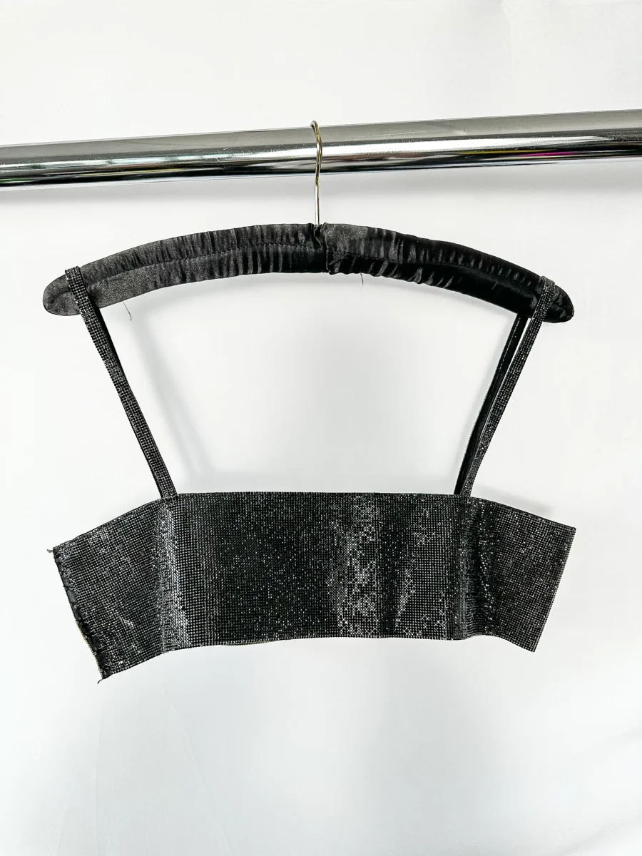 Nuè Studio Black Rhinestone Embellished Crop Top
