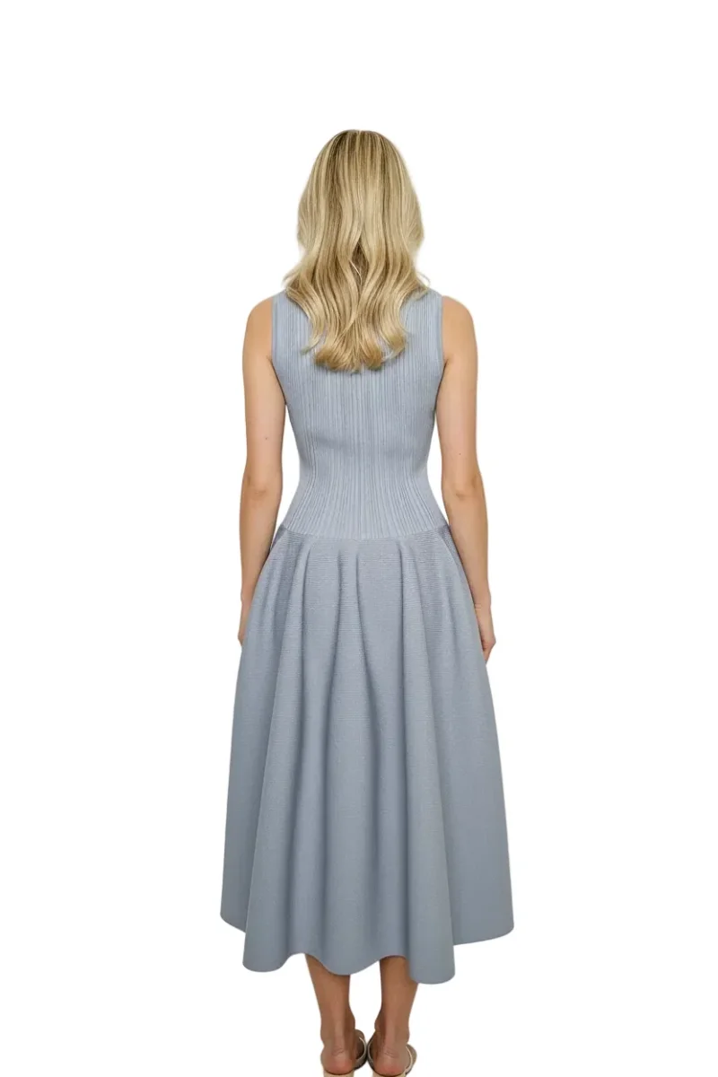 Self-Portrait Light Blue Crystal Embellished Ribbed Stretch Knit Midi Dress - Imagen 3