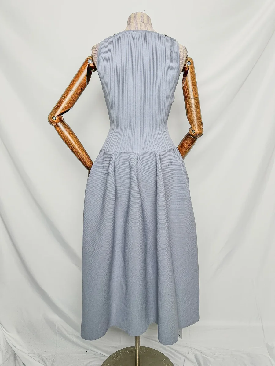 Self-Portrait Light Blue Crystal Embellished Ribbed Stretch Knit Midi Dress - Imagen 9