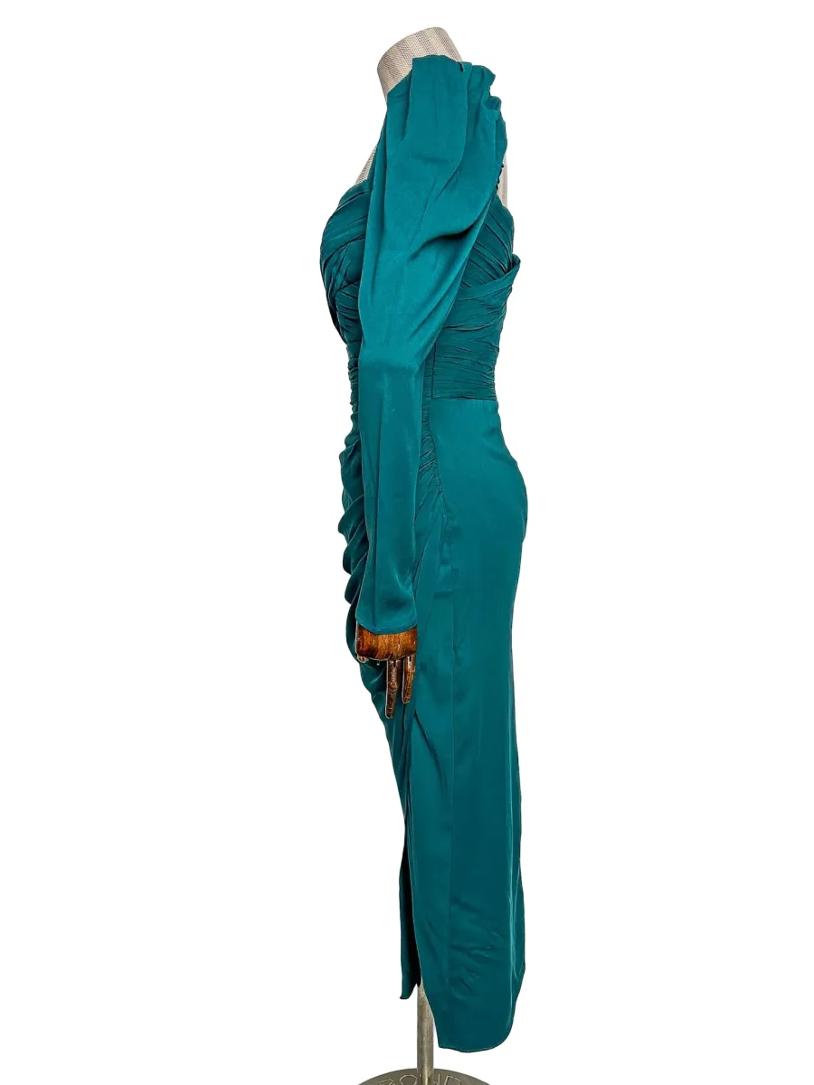 Self-Portrait Teal Sweetheart Neck Ruched Long Sleeve Midi Dress - Imagen 6
