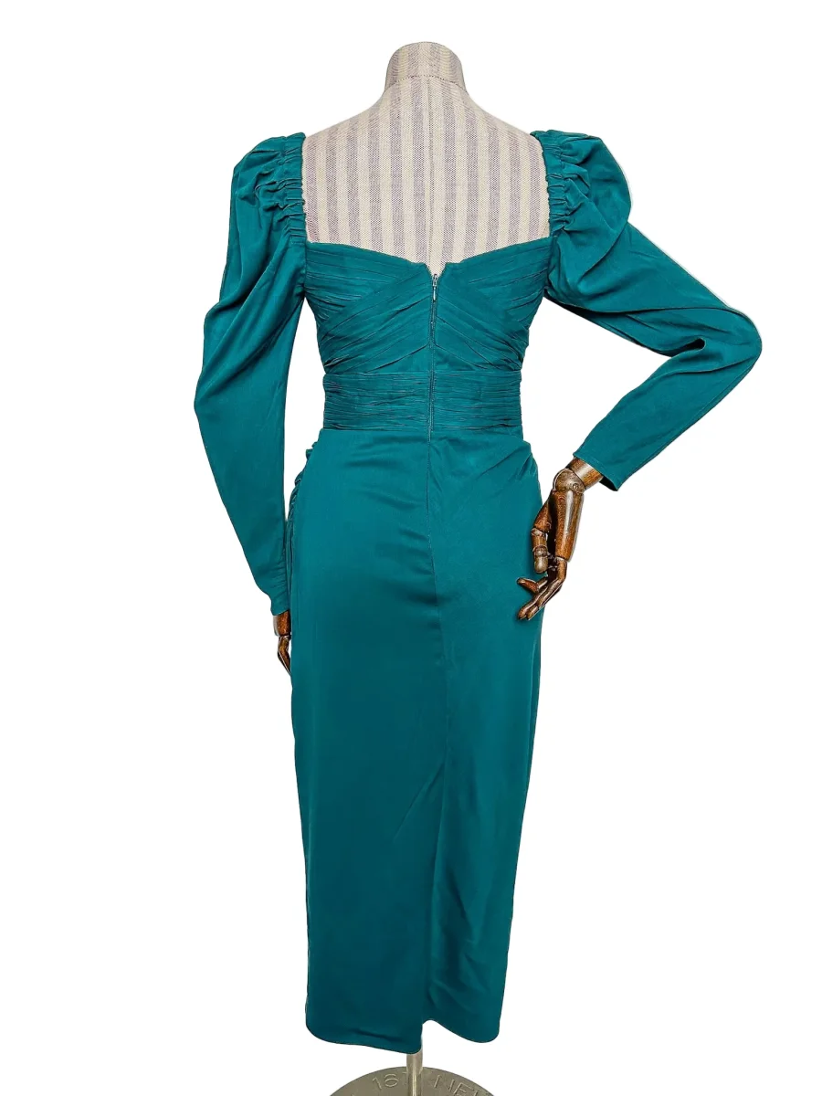 Self-Portrait Teal Sweetheart Neck Ruched Long Sleeve Midi Dress - Imagen 5