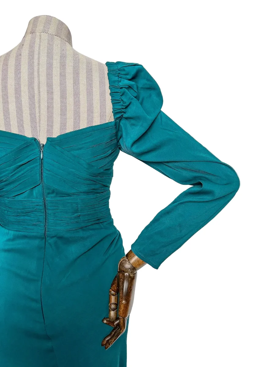 Self-Portrait Teal Sweetheart Neck Ruched Long Sleeve Midi Dress - Imagen 8