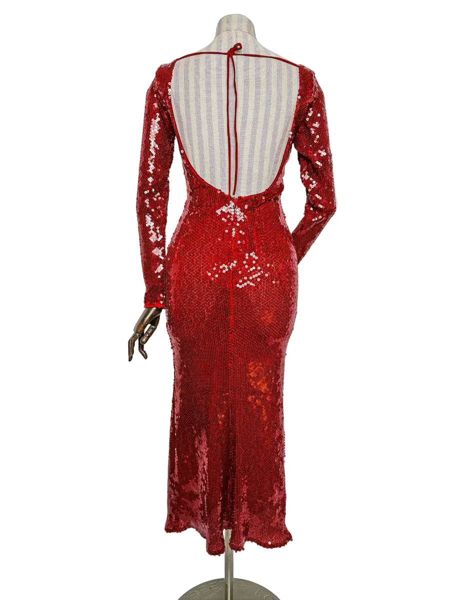 Bardot Red Sequinned Strappy Open Back Midi Dress - Imagen 4
