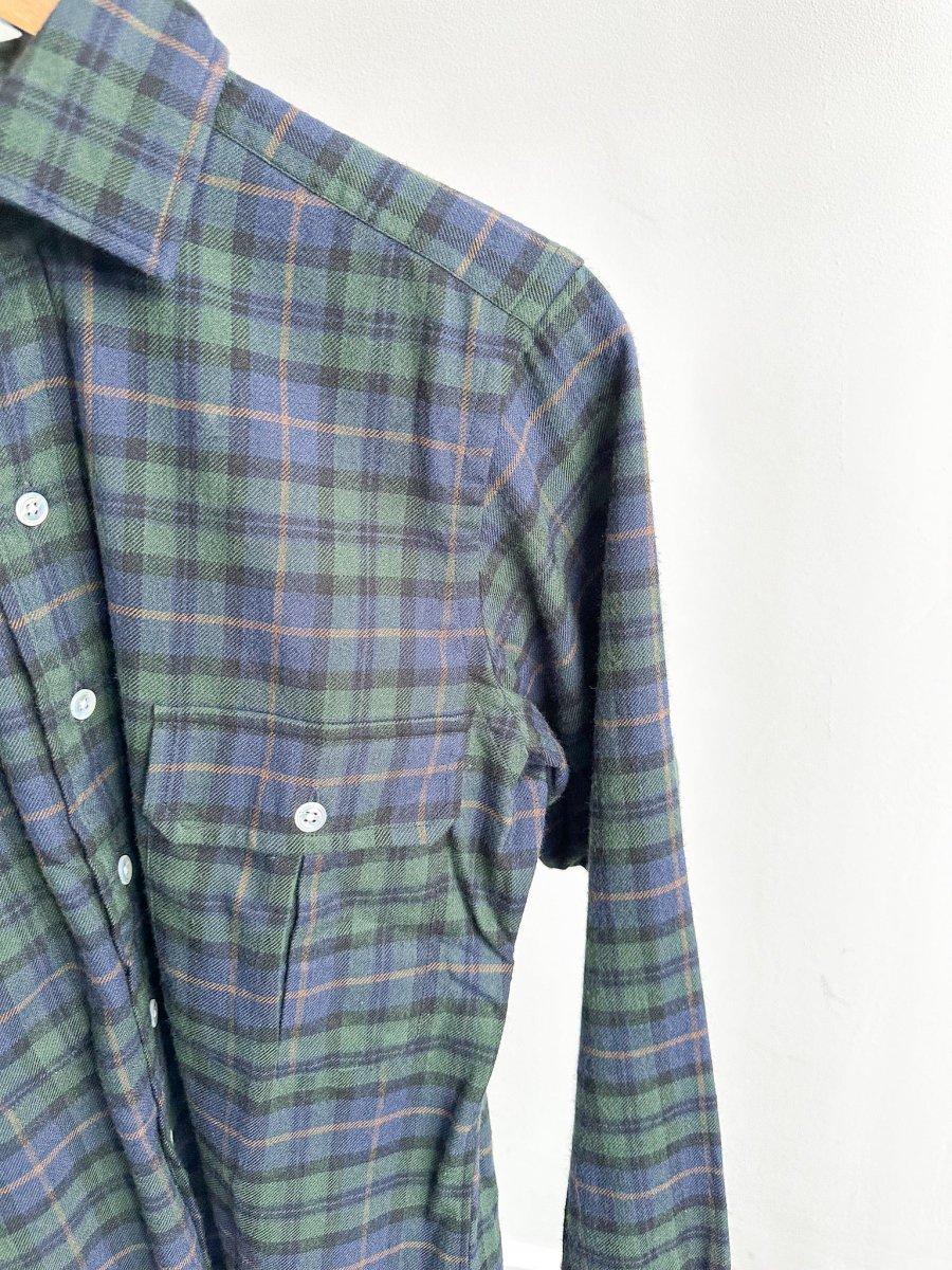 Drake's Green Blue Checked Brushed Cotton Lumberjack Work Shirt - Imagen 4