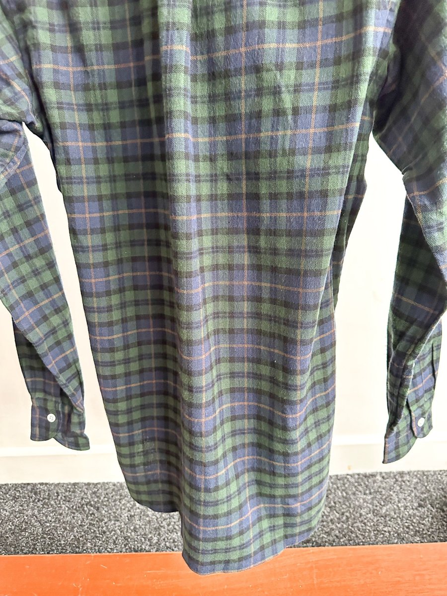 Drake's Green Blue Checked Brushed Cotton Lumberjack Work Shirt - Imagen 9