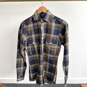 Drake's Navy Blue Checked Flannel Lumberjack Work Overshirt
