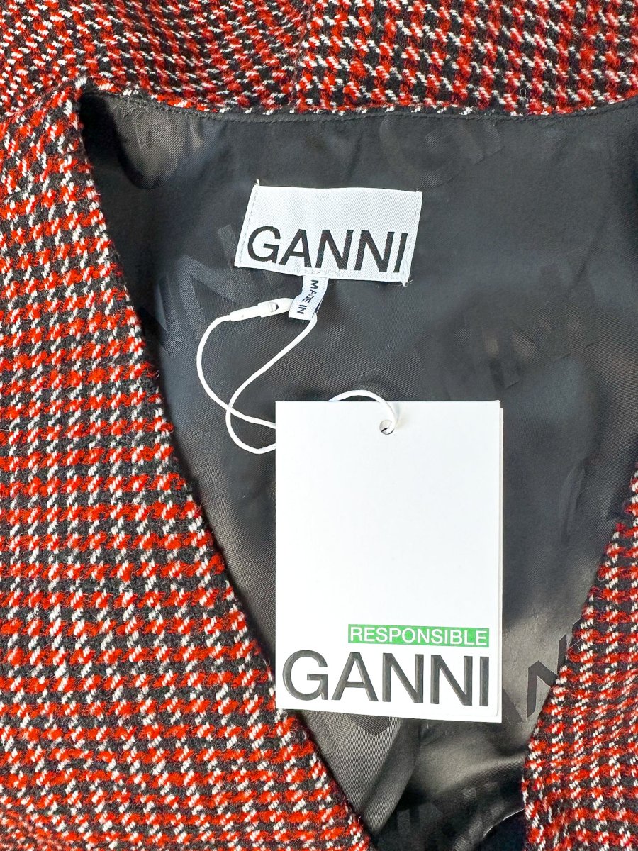Ganni Red Tweed Check Pattern Red Mini Length Dress - Imagen 5