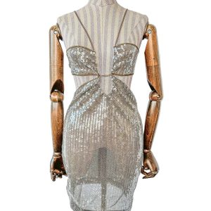 Nensi Dojaka Brown Sequin Cut-Out Mini Dress