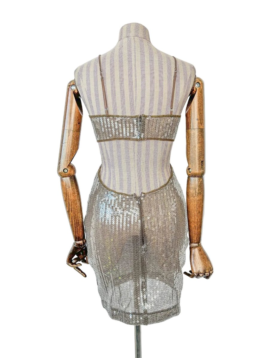 Nensi Dojaka Brown Sequin Cut-Out Mini Dress - Imagen 3