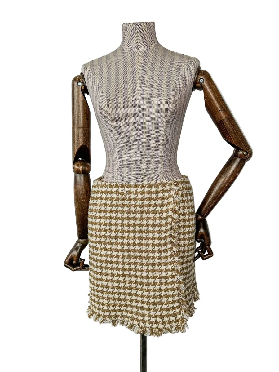 Iblues Max Mara Tweed Houndstooth Print Wrap Skirt - Imagen 7
