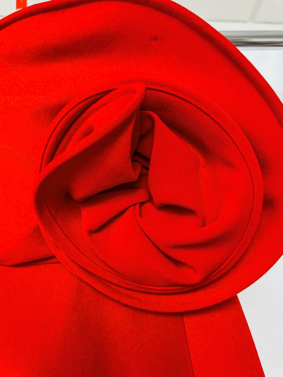 Magda Butrym Red Sculptural Rose Floral Appliquéd Wool Blend Corset Mini Dress - Imagen 5