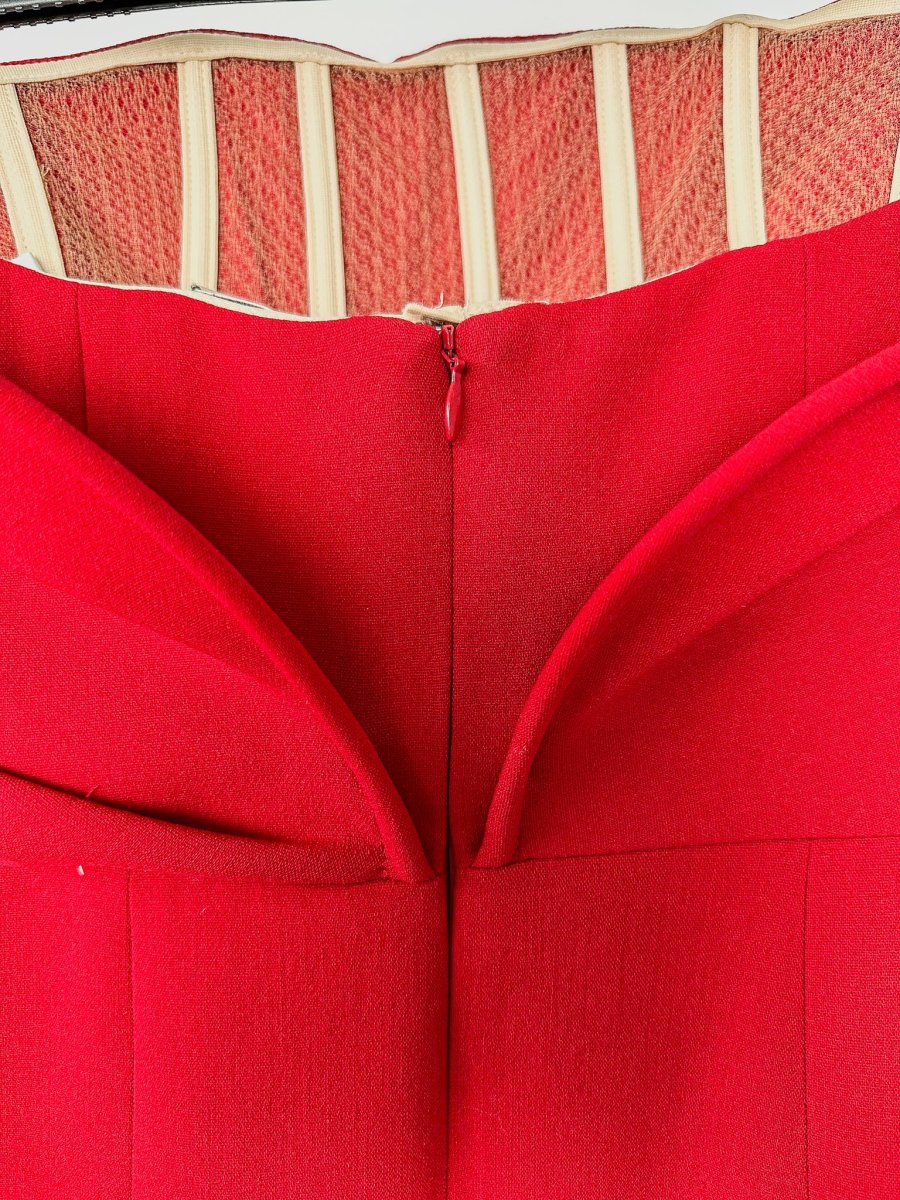 Magda Butrym Red Sculptural Rose Floral Appliquéd Wool Blend Corset Mini Dress - Imagen 8