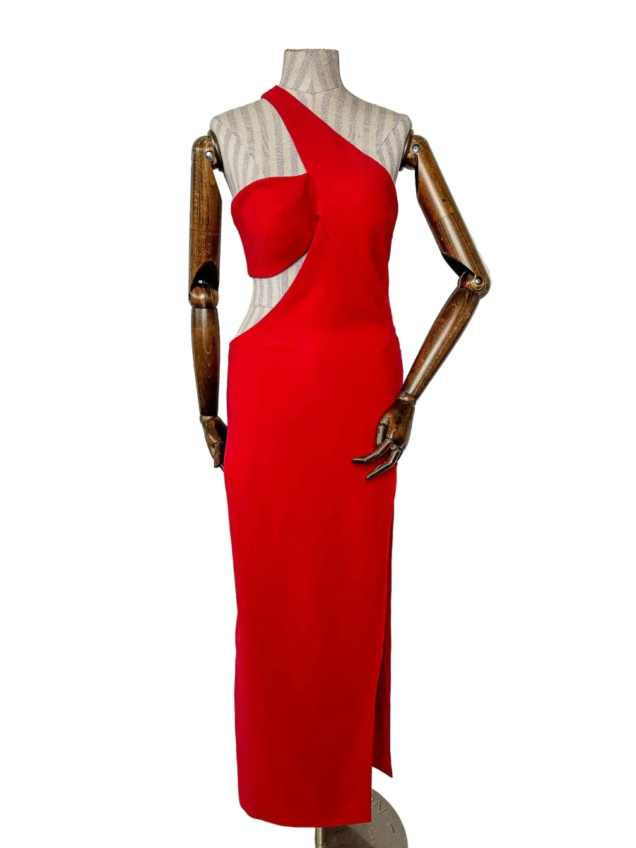 MONOT Red Cut-Out Thigh High Slit Leg Gown - Imagen 4
