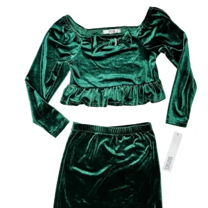 Badgely Mischka Girls Velvet Emerald Green Bow Front Blouse & Skirt 2-Piece Set