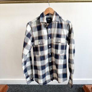 Drake's Check Heavy Cotton Navy White Work Shirt