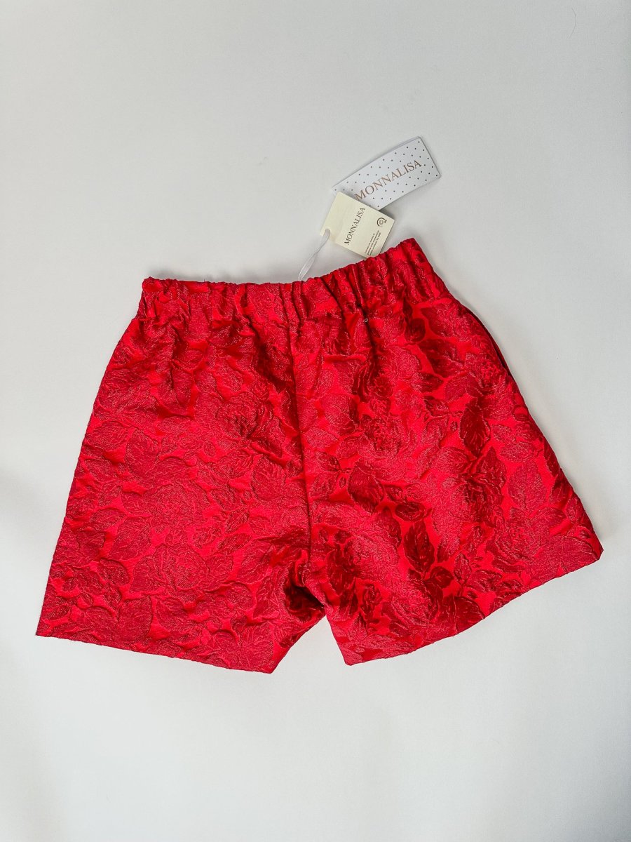 Monnalisa Girls Red Diamanté Heart Floral Brocade Shorts - Imagen 7