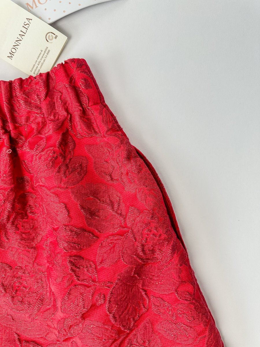 Monnalisa Girls Red Diamanté Heart Floral Brocade Shorts - Imagen 8
