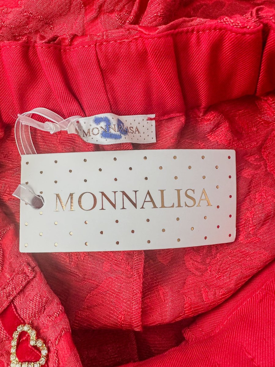 Monnalisa Girls Red Diamanté Heart Floral Brocade Shorts - Imagen 9