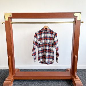 Drake's Milk White Navy Red Check Twill Work Shirt Overshirt