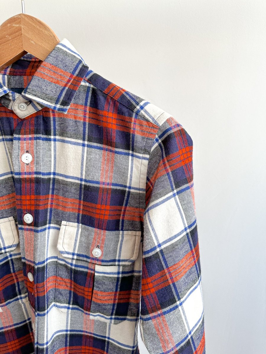 Drake's Milk White Navy Red Check Twill Work Shirt Overshirt - Imagen 5