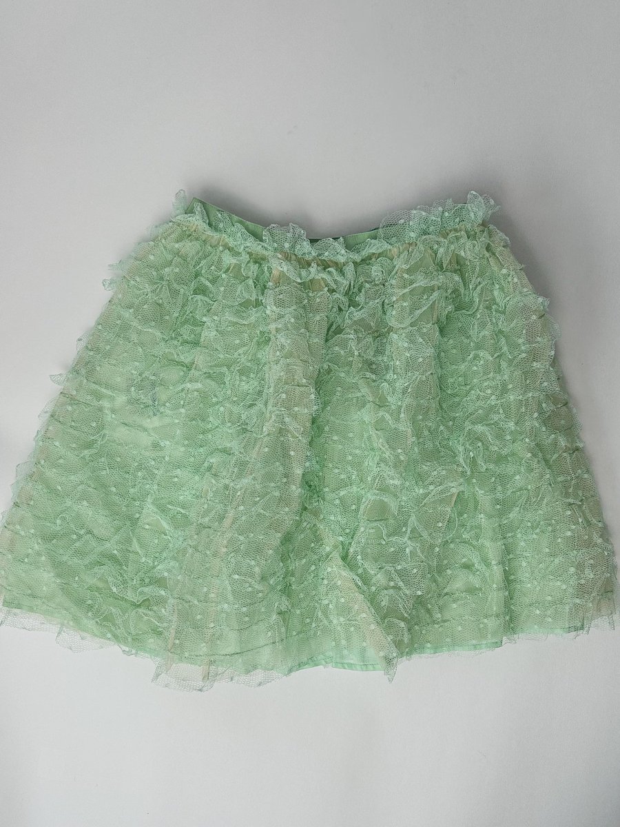Red Valentino Green Point D’esprit Tulle Ruffle Lace Mini Skirt - Imagen 6