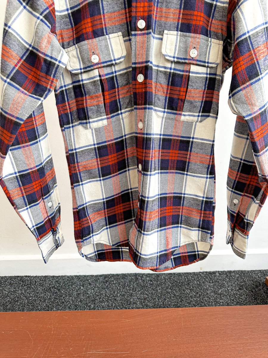 Drake's Milk White Navy Red Check Twill Work Shirt Overshirt - Imagen 6
