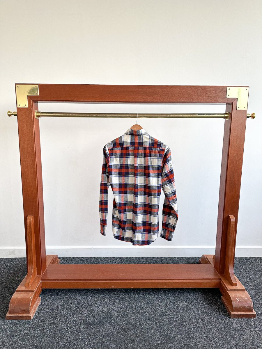 Drake's Milk White Navy Red Check Twill Work Shirt Overshirt - Imagen 8