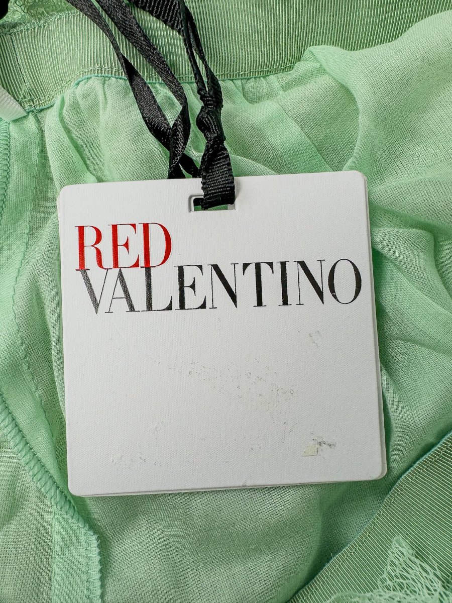 Red Valentino Green Point D’esprit Tulle Ruffle Lace Mini Skirt - Imagen 8