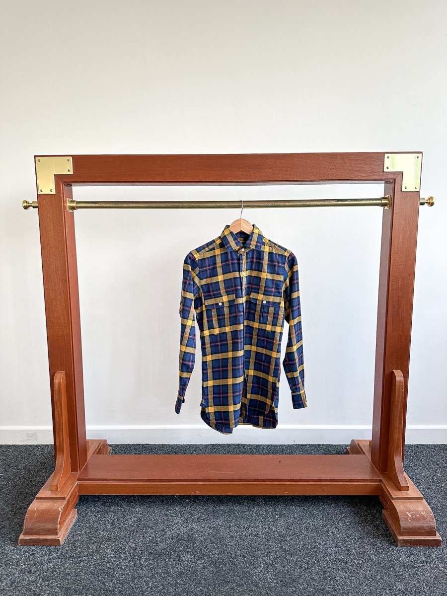 Drake's Navy Yellow Check Twill Work Shirt Overshirt - Imagen 2