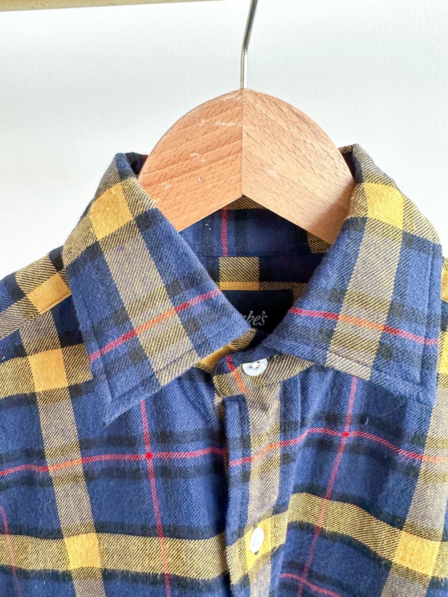 Drake's Navy Yellow Check Twill Work Shirt Overshirt - Imagen 5