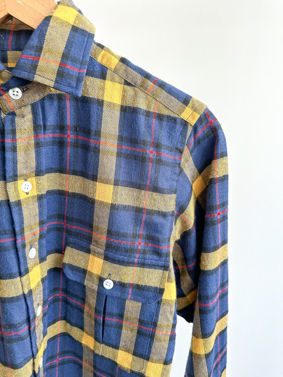 Drake's Navy Yellow Check Twill Work Shirt Overshirt - Imagen 6