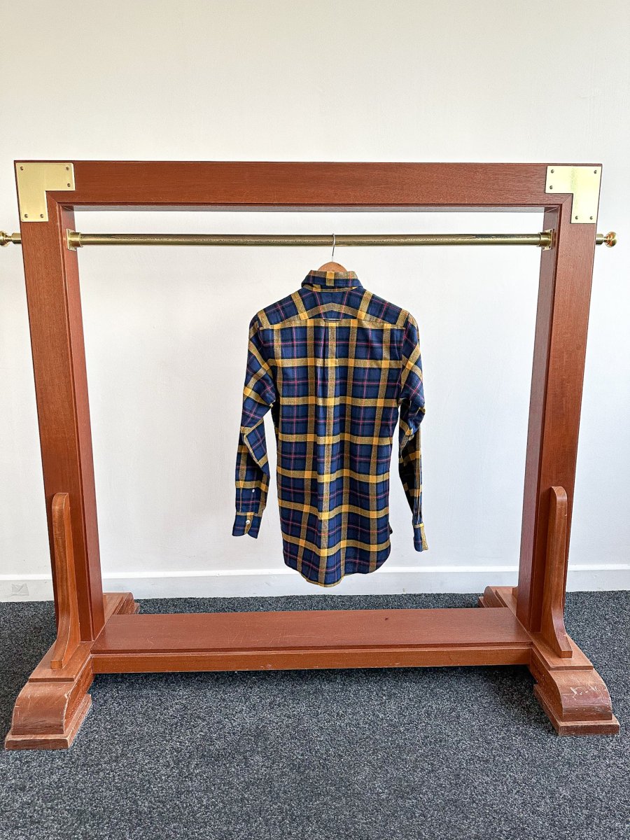 Drake's Navy Yellow Check Twill Work Shirt Overshirt - Imagen 3