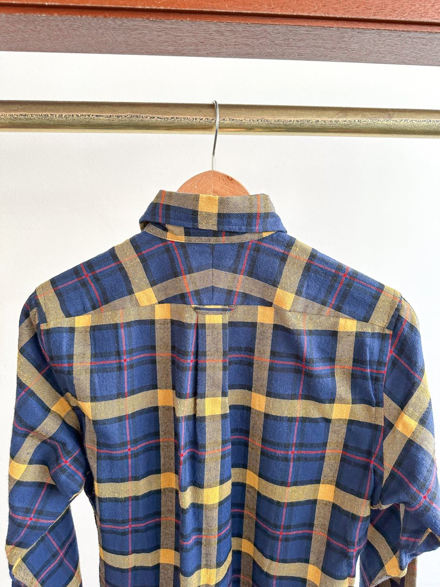 Drake's Navy Yellow Check Twill Work Shirt Overshirt - Imagen 8