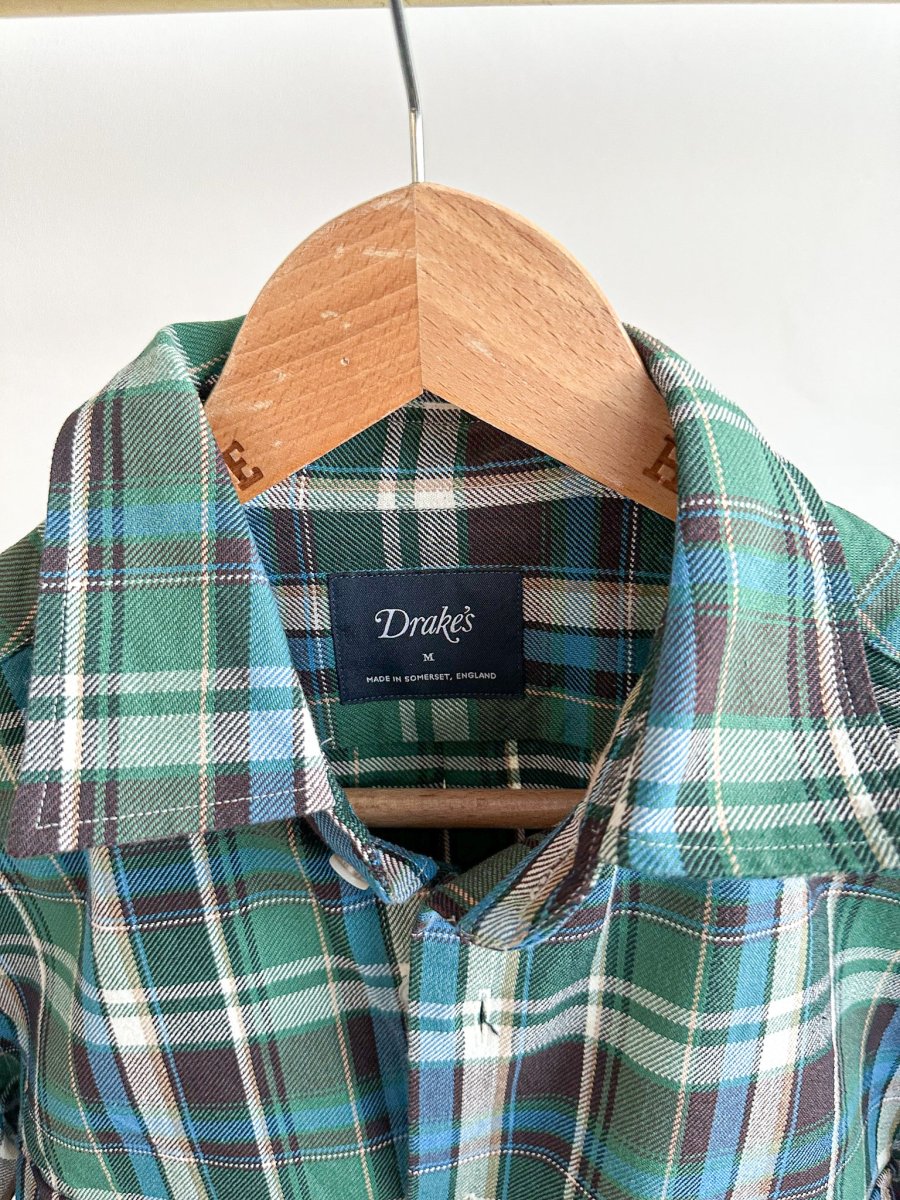Drake's Check Heavyweight Cotton Green White Work Shirt Jacket - Imagen 4