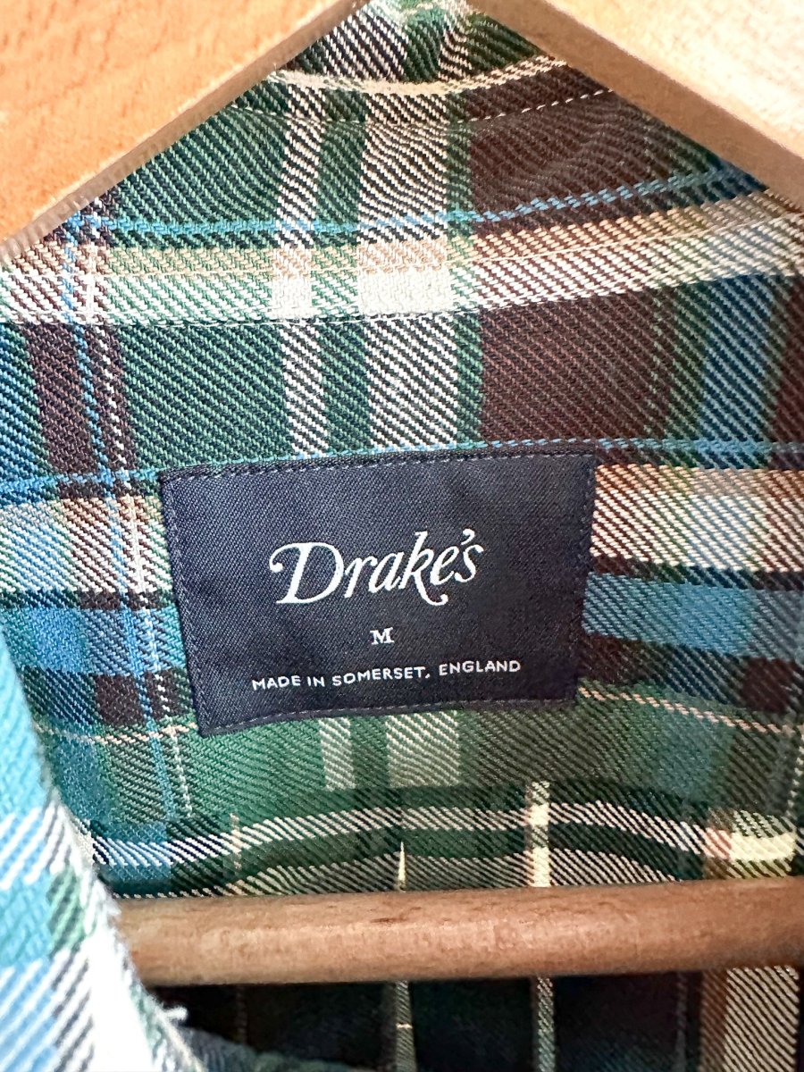 Drake's Check Heavyweight Cotton Green White Work Shirt Jacket - Imagen 5