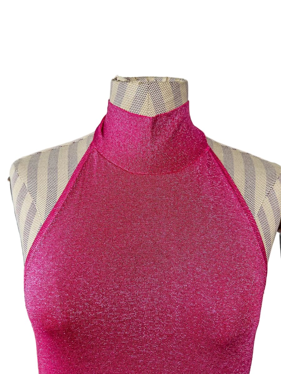 De La Vali Pink Shimmer Halterneck Midi Dress - Imagen 7