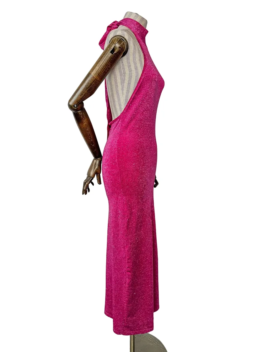 De La Vali Pink Shimmer Halterneck Midi Dress - Imagen 4