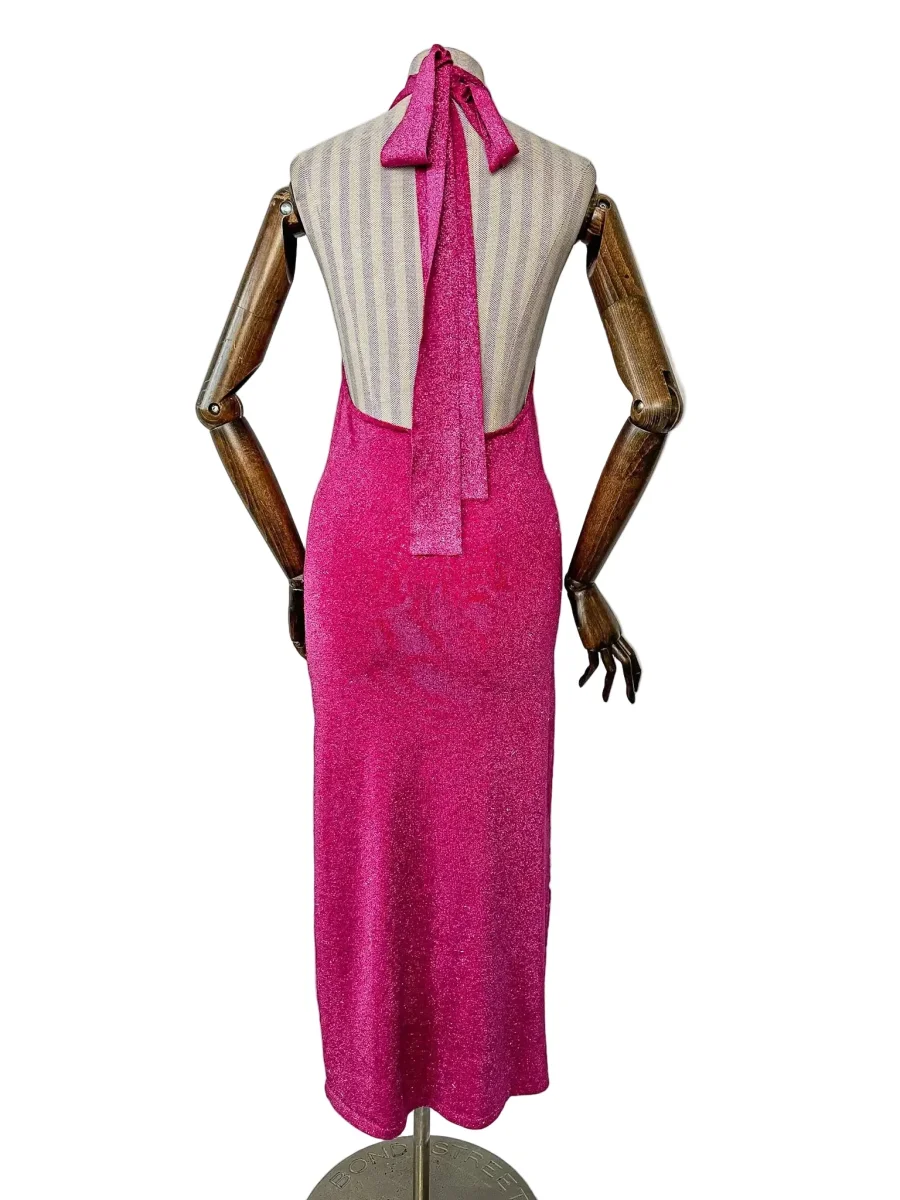 De La Vali Pink Shimmer Halterneck Midi Dress - Imagen 3