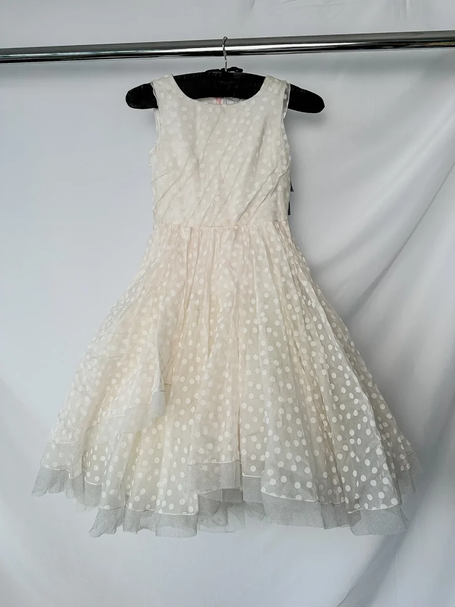 Monnalisa Girls Polka Dot Organza Full Skirt Tulle Rose Dress (FLAWS)
