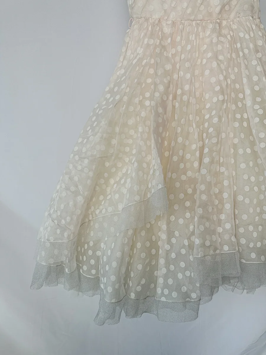 Monnalisa Girls Polka Dot Organza Full Skirt Tulle Rose Dress (FLAWS) - Imagen 3