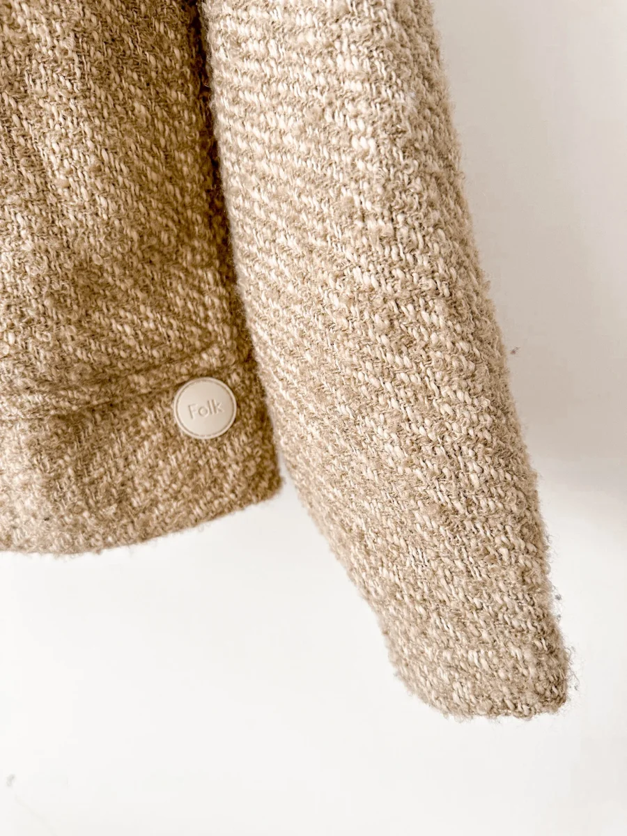 Folk Mens Beige Tweed Patch Pocket Snap Button Shacket Jacket - Imagen 4
