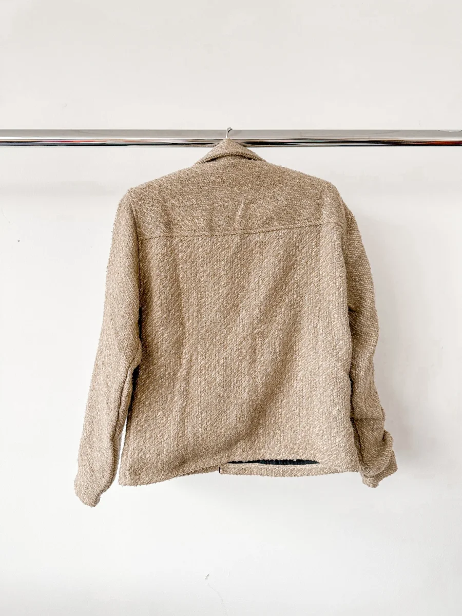 Folk Mens Beige Tweed Patch Pocket Snap Button Shacket Jacket - Imagen 5