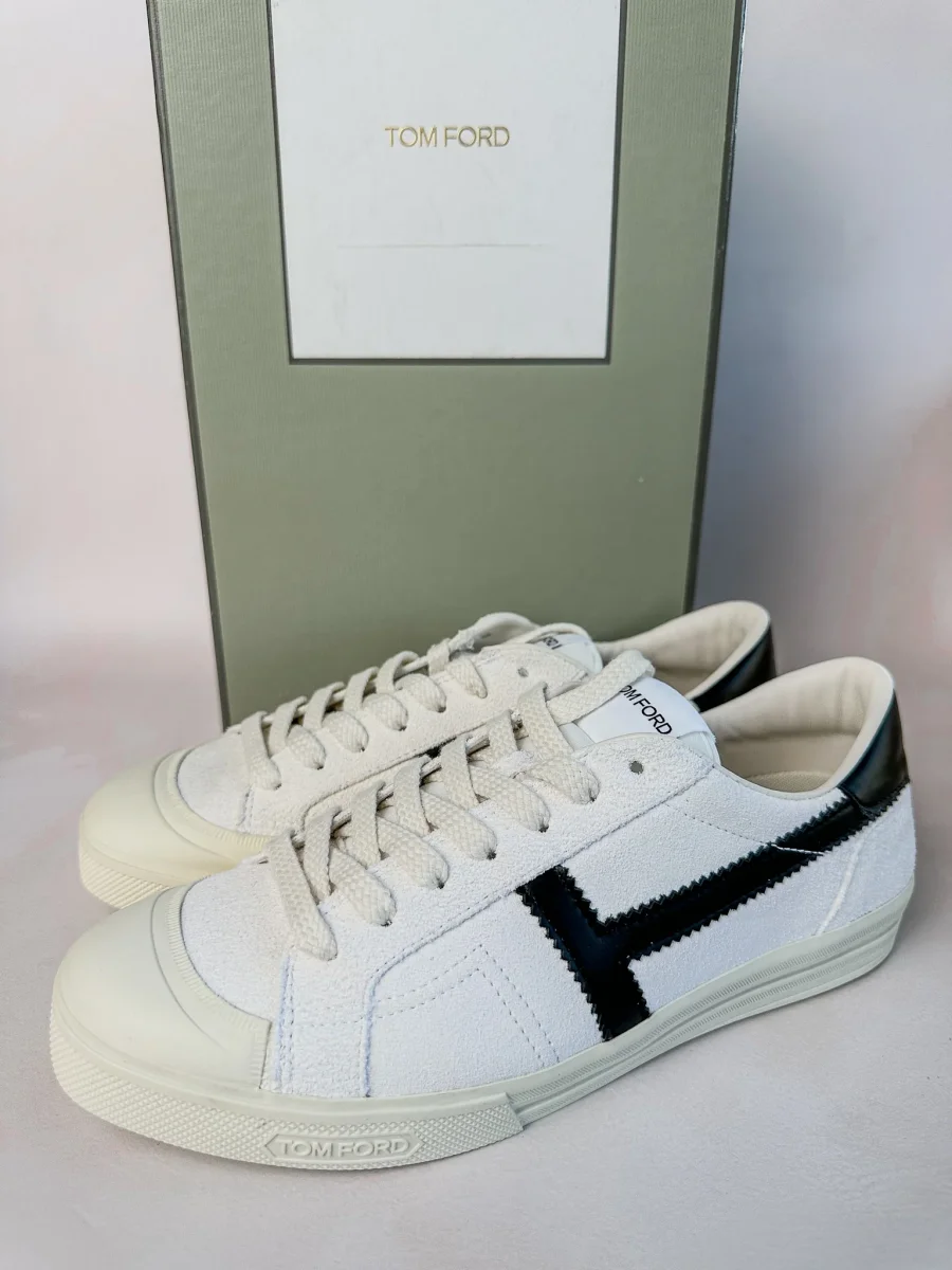 Tom Ford White Cambridge Suede Low Top Sneakers