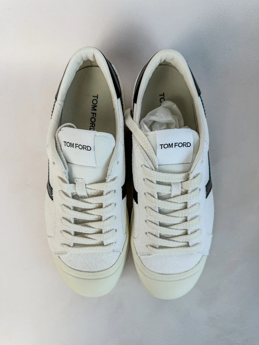 Tom Ford White Cambridge Suede Low Top Sneakers - Imagen 5