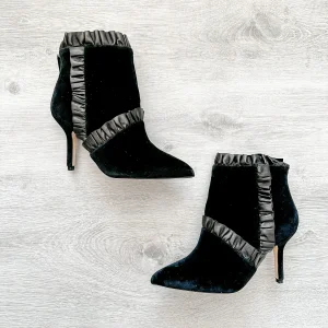 Christopher Kane Black Velvet Leather Trim Detail Ankle High Heels Booties