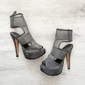 Christopher Kane Grey Mesh Detail Peep Toe Sandal Stilleto High Heel