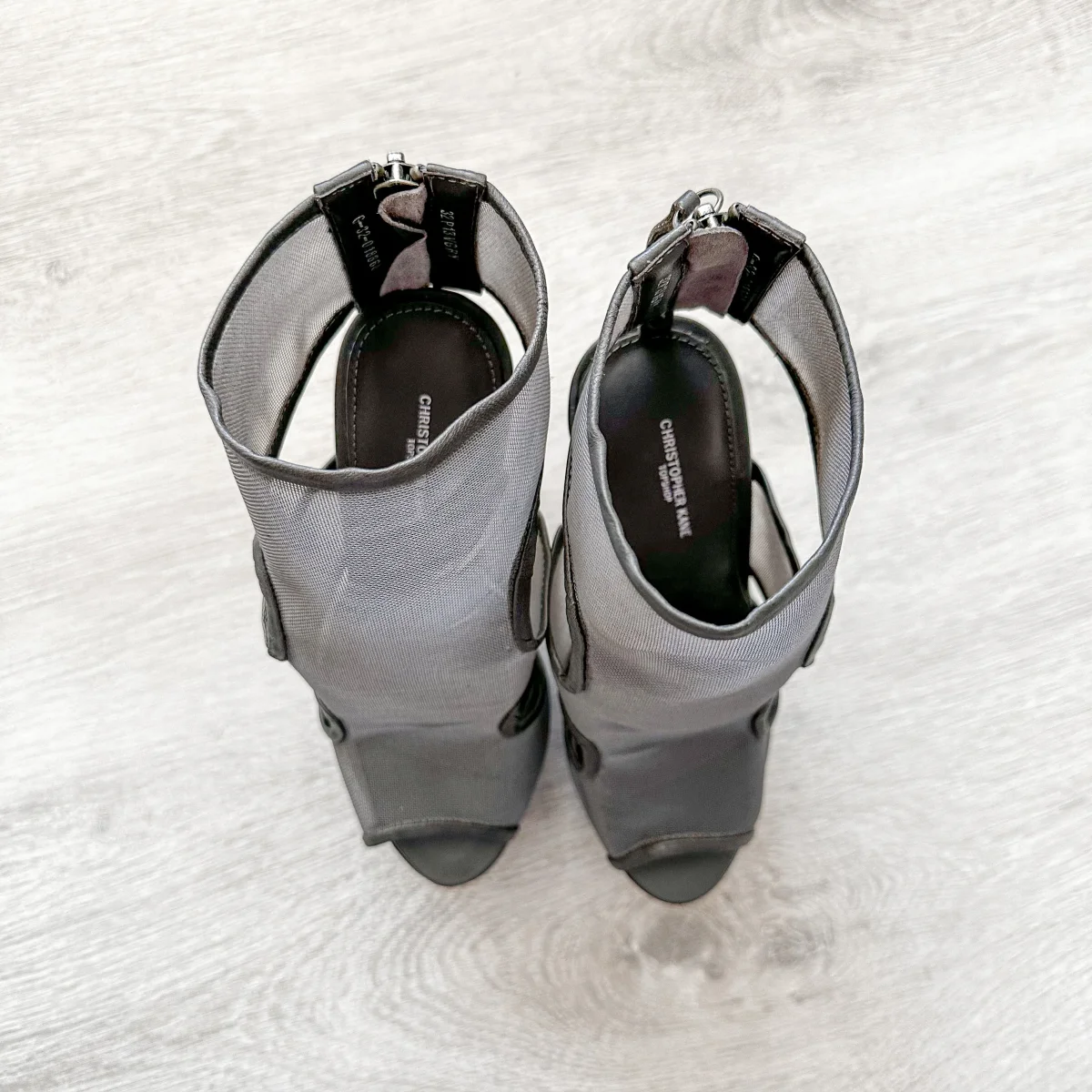 Christopher Kane Grey Mesh Detail Peep Toe Sandal Stilleto High Heel - Imagen 5